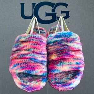 UGG Fluff Pixelate White Slide Plush Slipper Sandals